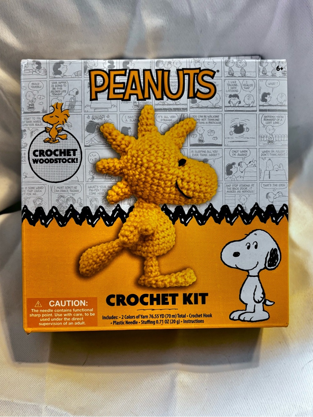 New In Box Woodstock Complete Crochet Kit, Yarn, Hook, Plastic Needle, Stuffing